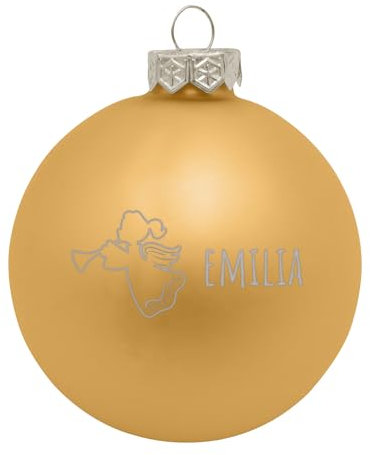 Deitert Weihnachtskugel mit Wunschtext Gravur, Ø 8cm, personalisierte Christbaumkugel aus Glas (matt), Individueller Weihnachtsbaumschmuck Namen oder Spruch, Engel-Motiv, Gold