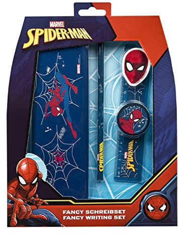 Spider Man Avengers Marvel Superhelden Federmäppchen Metall │Schreibset mädchen mit Bleistift, Radierer, Spitzer, Lineal, Metallbox│Bleistiftbox für Schule, zuhause, Freizeit für Jungen, Mädchen