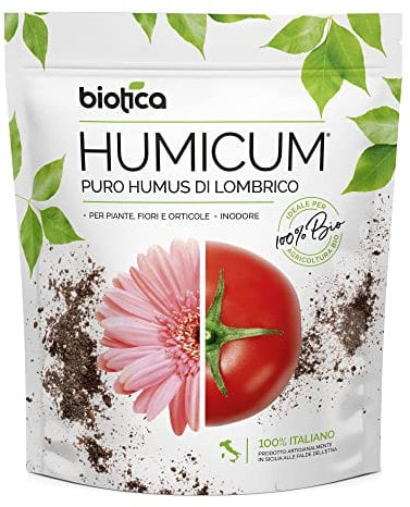 BIOTICA HUMICUM Wurmhumus Regenwurmhumus - 6 Liter - Wurmkompost - Bio Universaldünger - für alle Zimmer-, Balkon- und Terrassenpflanzen, Natürlicher Düngemittel