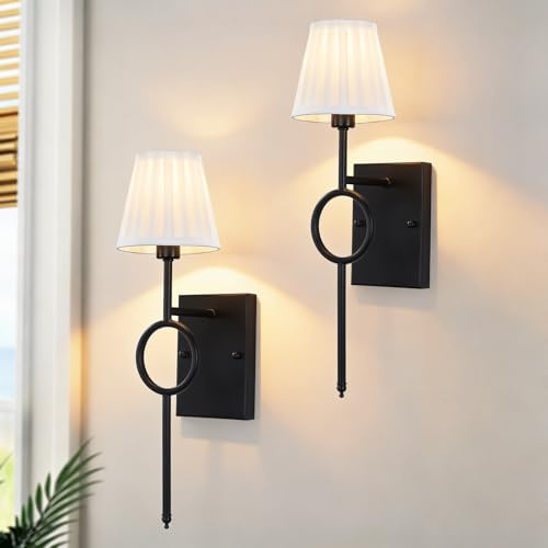 Wandleuchten Für Innen 2er-Set Wandleuchte Schwarz Wandlampe Schlafzimmer | Wandleuchte Innen Vintage Wandlampe Schwarz, Wandleuchte Mit Lampenschirm Für Flur Wohnzimmer Badezimmer, E14 Fassung