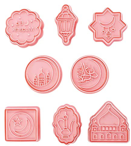 Hagar 8 Stück Islamischer Ramadan Ausstechformen Und Stempel, Eid Mubarak Ausstechformen Set, Muslimischen Keks Fondant Kuchen Backen Ausstecher