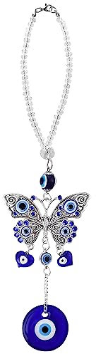 Cobee Evil Eye Auto-Hängeornament, böser blauer Auge, Anhänger für Auto-Rückspiegel, böser Blick, Perlendekoration, Auto-Charm-Anhänger, Auto-Amulett, Ornament für Schutz und Segen (Schmetterling,