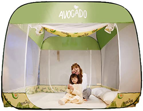 Moskitonetz Bett Niedlich Drucken Tragbare Mückennetz für Doppelbett Faltbare Pop Up Fliegennetz Zelt, Doppelter Eingang Reise Falten Netze für Einzelbetten Doppelbetten,Avocado,200*220*165cm