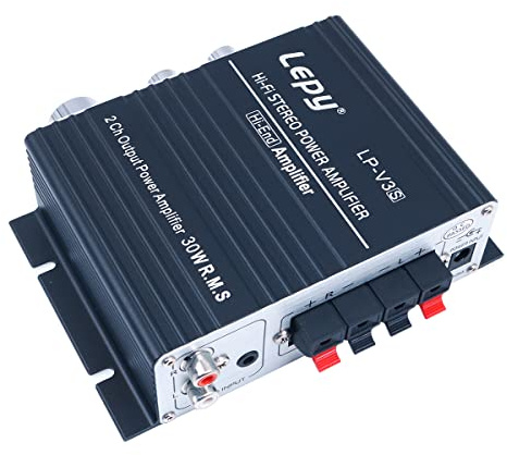 Fasizi LP-V3S Hi-Fi Stereo Endstufe Verstärker 2 Ch 25WR.M.S Lautsprecher mit 3,5 mm Audioeingang, 3,5 mm MP3-Buchse mit 5 A Netzteil für Computer, MP3-Player etc. - Schwarz
