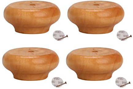 Lot de 4 Pieds de Meubles en Bois Massif, Pattes de Armoire Rond, Remplacement Rehausseur de Bille en Bois de Lotus, pour Fauteuil Commode Canapé Table Basse (2cm/0.79in,Varnish Color)