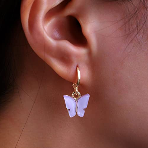 Atentuyi Schmetterling Reif Ohrring Gold Schmetterling Tropfen Ohrringe Acryl Schmetterling Ohrringe Boho Baumeln Ohrringe Schmuck Für Frauen Und Mädchen (lila)