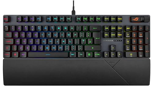 ASUS ROG Strix Scope II Full-Size Gaming Keyboard, Dampening Foam, Pre-lubed ROG NX Snow Switches, PBT Keycaps, multi-function controls, hotkeys for Xbox Game Bar and recording, RGB-Black, UK Layout