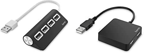 Hama USB 4-Fach Adapter - 2.0 Hub Mit Großem Buchsenabstand, Klein & Kompakt, Bus-Powered, Externer Verteiler in Schwarz