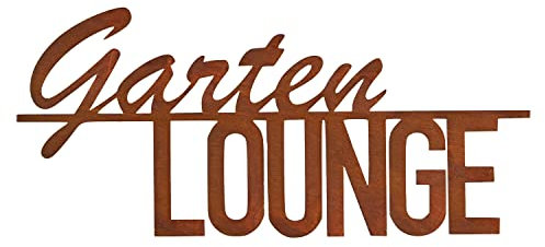 Deko Kind - Garten Lounge Schild - 39x18cm - Wetterbeständig - Edelrost - Rost Gartenstecker - Metall - Wanddeko - Rost Deko - Garten Deko - Rost Garten Lounge - Gartenlounge Schriftzug