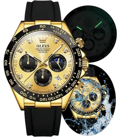 OLEVS Herren Chronograph Quarz Uhren Leuchtende Uhren für Männer Mode Freizeit, 2875-Gold, Chronograph, Digital