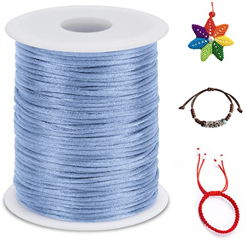 LEREATI Coda di topo, 2 mm x 100 m, corda di nylon, corda di raso nylon, filo macrame per realizzare bracciali, flangia, gioielli, annodato cinese (azzurro)