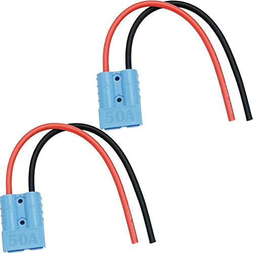 CESFONJER 50A 600V Batterieanschluss, Batterie Schnellanschluss Stecker, mit 25 cm 10 AWG Batterieanschlusskabel, für Auto, Wohnmobil, Wohnwagen (2 Sätze, blau)