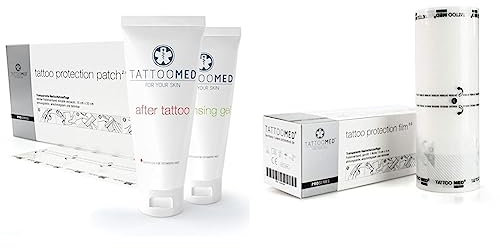 TattooMed Tattoo After Care Advanced Kit - Spar Bundle & Protection Film 2.0 - Transparente Atmungsaktive Hautschutzauflage für Tätowierte Haut - Gerollt,