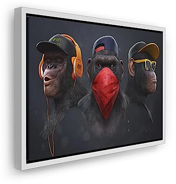 Blue Booms Three Wise Swag Cool Monkeys - 3 Weise Affen Nicht Sehen. Hören. Sprechen Poster 120x80 Rahmen Weiß