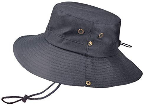 CUTeFiorino Chapeau de paille rond - Pour l'extérieur - Été - Massif - Réglable - Pour enfant, Noir , taille unique