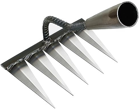 Ironrake Der robuste Eisen-Unkrautrechen, 1 Stück Eisenrechen für Gartenarbeit und Jäten mit 5 Metallzinken, Jätenrechen für stabiles Entfetten, Eisenrechen für Hinterhof, Rasen, Lockern, Pflanzen,