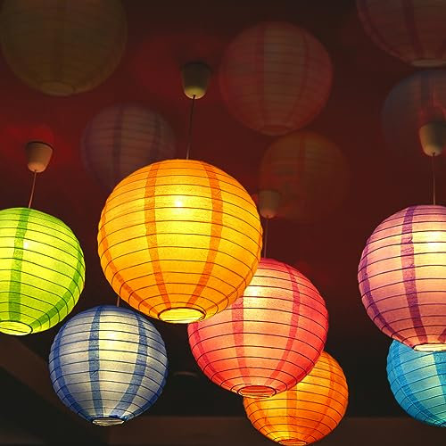 Encham 20 Stück Bunte Papierlaterne 20cm mit 20 Stück Ballonlichter Warmweiß Lampions Papier Laterne Lampenschirm für Feiertagen Hochzeit Halloween Weihnachten Geburtstage Gartenparty Babyparty Deko