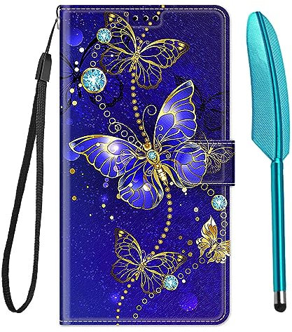 iPhone 15 Case Shockproof Wallet Flip PU Leather Silicone Bumper Slim Fit Protective Cover with Card Holder Magnet Kickstand iPhone 15 Case & 1 Touch Pen, Gold Butterfly