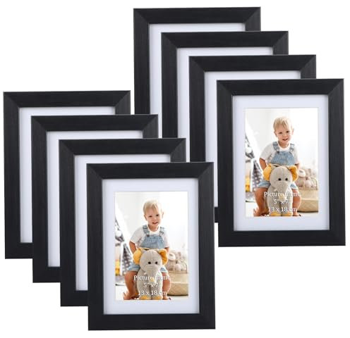 Giftgarden 8 Stück Bilderrahmen 13x18 Set mit Passepartout, Schwarze Fotorahmen ohne Passepartout für 15x20cm Fotos oder Bilder, Wand- oder Tischaufsteller