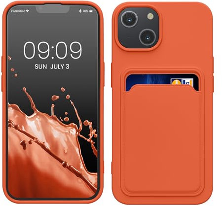 kwmobile Case Compatible with Apple iPhone 14 Case - TPU Phone Cover with Credit Card Holder - Orange