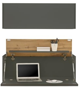 Furn.Design Büromöbel Set in grau matt und Eiche Wotan Holz mit Sekretär und Büroschrank modern für Homeoffice und Büro Hängeschrank Center (Set 1)