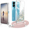 XCYYOO Cover Cordino per Honor 90 Lite,Custodia Honor 90 Lite con Tracolla, Glitter Bling Liquido Custodia Antiurto TPU Transparent Silicone Case Honor 90 Lite con Cordino