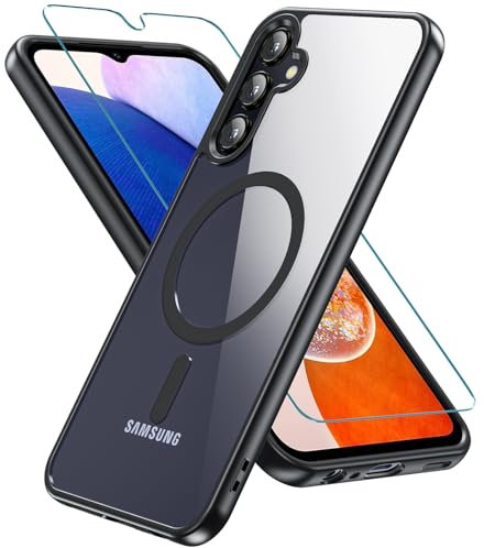 OWKEY Hülle für Samsung Galaxy A15, Magnetisch Schutzhülle mit Schutzfolie Dünn Transparent Militärschutz Handyhülle Case für Samsung Galaxy A15 5G/4G (Schwarz)