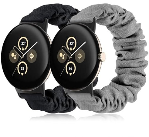 Wizvv Lot de 2 bracelets de montre Scrunchie pour Google Pixel Watch 3 41 mm/Google Pixel Watch 2/Google Pixel Watch 1 - Bracelet de rechange en tissu élastique pour femmes et filles, großes