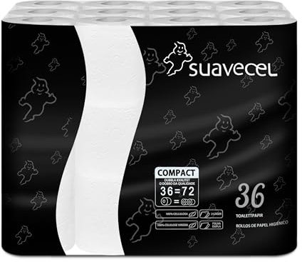 Papier Toilette Compact 2 Épaisseur 36 Rouleaux | Doux eu Résistant, Sans Parfum (3 Packs de 12)