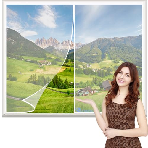 Zanzariera Magnetica per Finestra Bianco 115x115cm Tenda Magnetica si Chiude da Sola, Senza Praticare Fori Può Essere per porte da balcone cantine terrazze Facile Da Installare