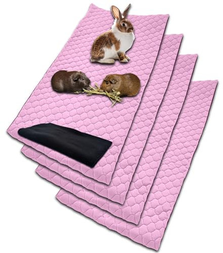 NEO SOLVO Lot de 4 Tapis Litière Polaire pour Cochon d'Inde et Lapin - Absorbant et Imperméable - Lavable - Cage et Enclos - 120 x 60 cm - Rose