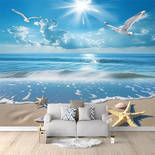 Art Fototapete Möwen mit blauem Himmel und weißen Wolken 200 x 140 cm Vlies Tapeten Moderne Wandtapete Wohnzimmer Schlafzimmer Spielzimmer Tapete