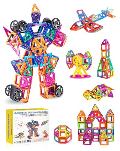 Lulizar 115PCS Magnetic Building Blocks Set, Intelligent Magnetic Tiles for Kids, Creativity Educational Magnatiles Set, Magnetic Building Tiles Set Gift for Boys Girls Age 3 4 5 6 7 Year Old