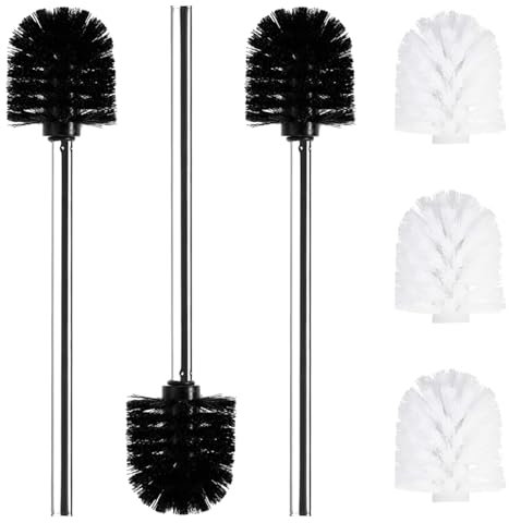 JJZGPP Jeu de 6 Brosses Toilettes - Brosse à chiotes de 8 cm de diamètre -3 Balai de Nettoyage pour WC avec Manche en Acier Inoxydable - Balayette WC au Design élégant et Classe