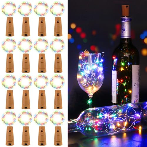 Vighep 16 Pack 2M Wine Bottle Lights With Cork, 20 LED Copper Wire Fairy Lights Battery Operated for Bedrooms Party Wedding Christmas Indoor DIY Decor, Multicolor