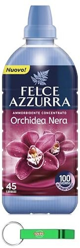 8 X Felce Azzurra Ammorbidente Concentrato Orchidea Nera, Ammorbidente Concentrato, 45 lavaggi, 900 ml + Portachiavi Beni Culinari