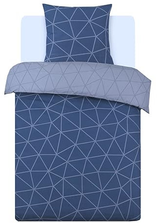 Vision - Parure de lit Réversible 100% Coton - Hugo Bleu - Set de Housse de Couette 140x200 cm avec 1 taie d'oreiller pour lit 1 Personne - Fibres Naturelles - Oekotex