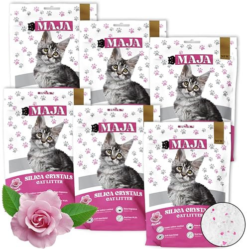 GLOBANI Silikat Katzenstreu mit Rosenduft - 100% Natürliches, Bio, Premium Silica Gel Katzenstreu, Antibakteriell & Staubfrei für Hygienische Katzentoiletten - Umweltfreundlich & Sicher