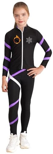 FEESHOW Mädchen Sport Kleidung Gefütterte Sweatjacke Leggings Set Kinder Eiskunstlauf Thermo Jacke Hose Set Trainingsoutfit Tanzsoutfit Hellviolett 134-140