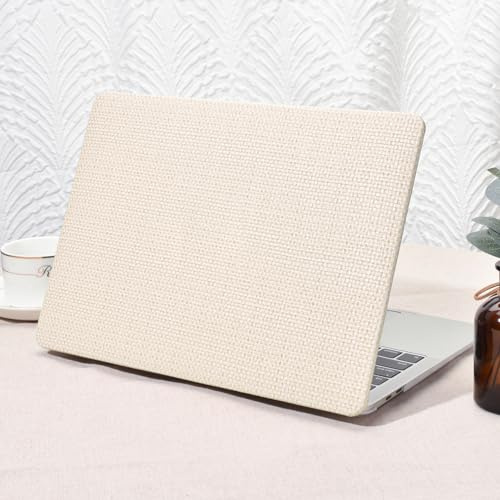Seorsok Compatibile con MacBook Air 13 Case2022 2021 2020 2019 2018 Release A1932 A2179 M1 A2337 Touch ID, elegante custodia rigida in pelle testurizzata in plastica con copertura per tastiera, beige