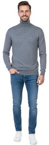 Marenza Pull à col roulé pour Homme en Cachemire à Manches Longues fabriqué en Italie, Gris Fer., XL