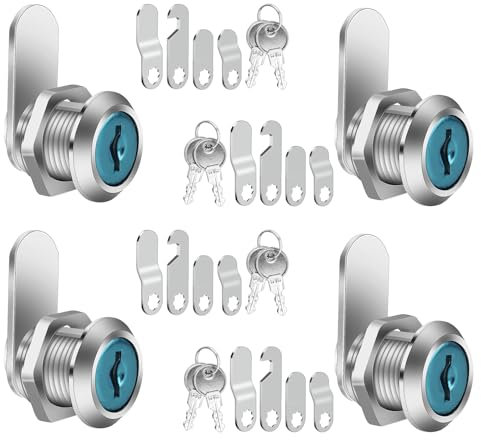 QBXMY7 4 PCS Mailbox Locks, 16 mm, Silver, Cam Lock, Lever Lock, Keyed Alike, Shackleless, Mailbox Locks for Home, Office, Vehicles, Outdoor Equipment, Storage Units