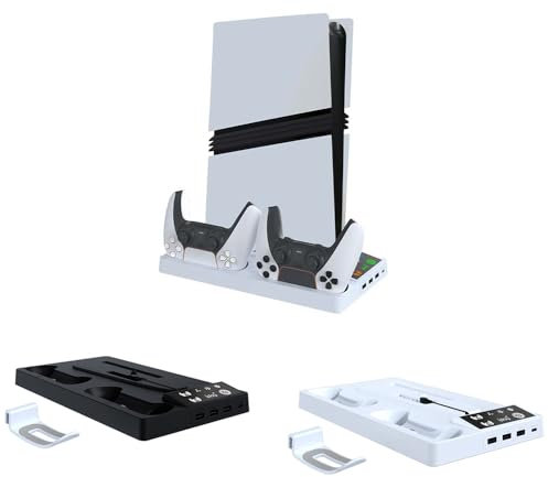 Lüfterbasis für PS5 PRO Konsole Kühlbasis P5 Controller Ladegerät Slim Game Console Cooling Fan Base mit Kopfhörerhaken (Weiß)