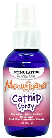 Meowijuana Catnip & Silvervine Spray - 85 g, formula completamente naturale per proprietari di animali domestici e famiglie multi-gatto, migliora il tempo di gioco e il relax, perfetto per i nuovi