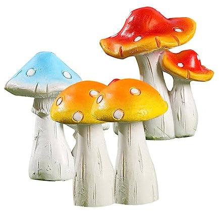 Happyyami 4 Stück Dekorative Harzpilze aus Leichtem Kunstharz mit Feiner Verarbeitung Natürliche Kleiner Pilzornamente für Gartendeko und Spielhausdekoration