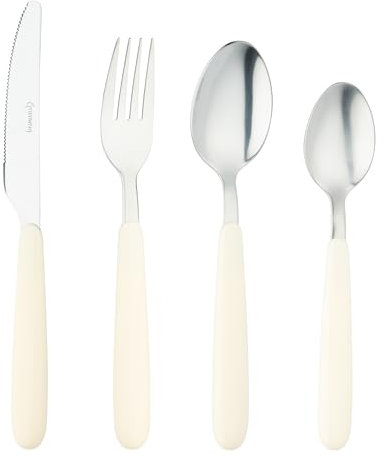 Grunwerg Bistro Cutlery, 24 Piece Set, 18/0 Stainless Steel, Rounded Handle, White