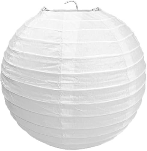 30cm Round White Paper Light Shade Lantern | Classic Bamboo-Style Ribbed Paper Lampshade | Hanging Circular Ceiling Light Shade for Bedrooms