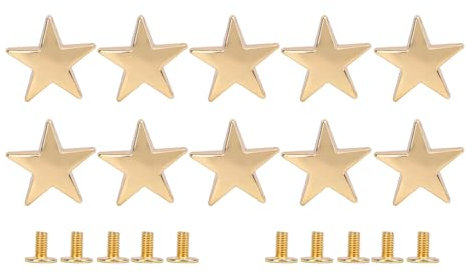 10 Pcs Sternform Stehern Sternnieten, 20 Mm Hochglänzende Zinklegungsstern Nieten mit 7 Mm PH -Schrauben Metall Leder Handwerk für Schuhe Taschen Kleidung Dekoration (GOLD)