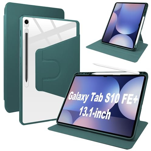 Lemxiee Funda para Samsung Galaxy Tab S10 FE+ & S10 FE Plus 13.1 Case con Soporte Plegable & con Ranura para bolígrafo,Funda de Cuero PU + acrílico Transparente