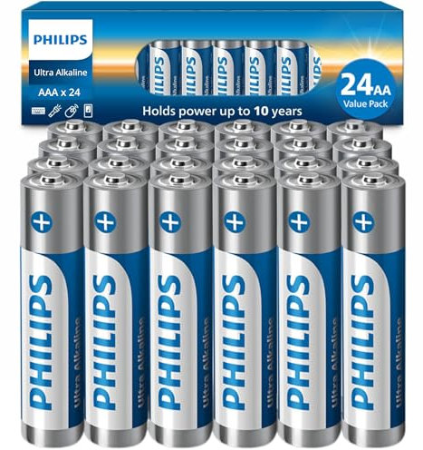 PHILIPS AA Batteries, Ultra Alkaline Double A Batteries 24 Pack, 1.5v Ultimate Long-Lasting Power for High-Drain Devices, 10-Year Shelf Life, Durable Leak-Proof Design.
